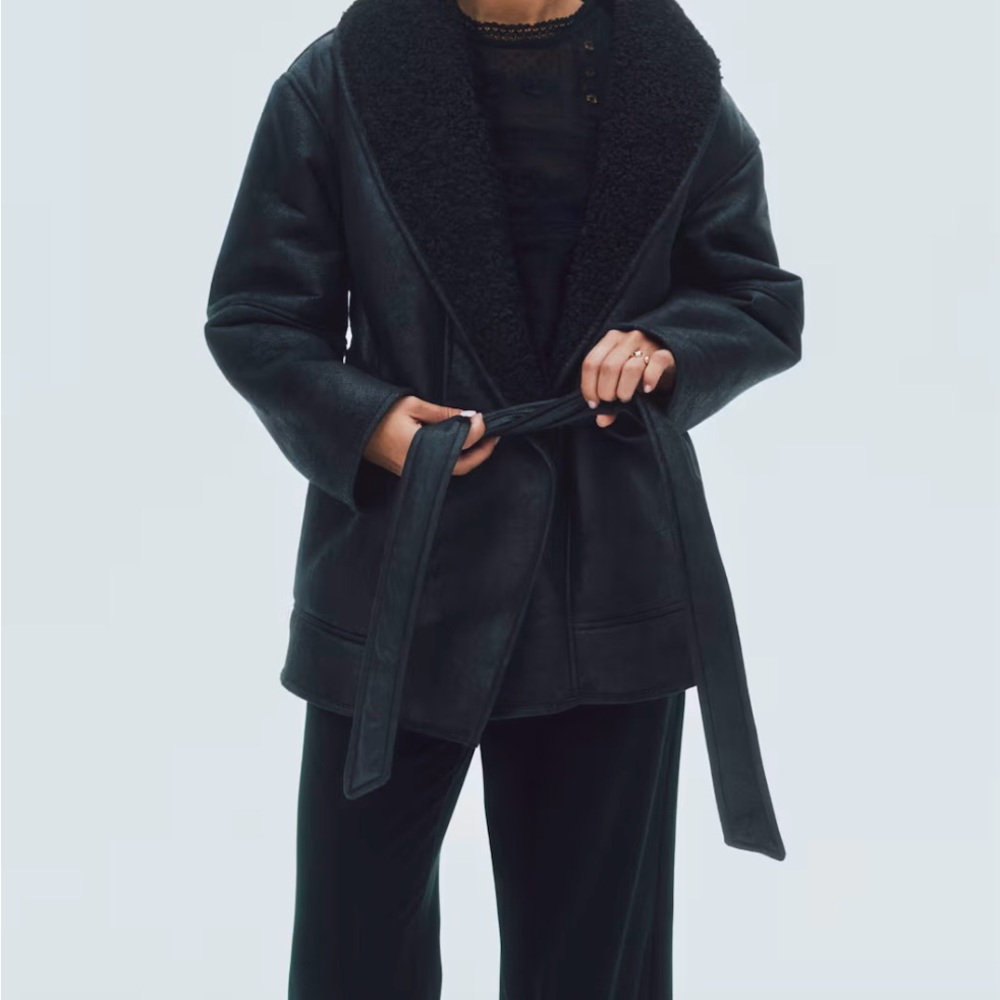 H&M Black Double Faced Jacket with Belt